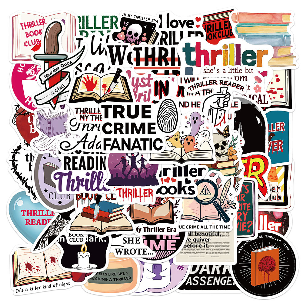 Thriller Novel Series Graffiti สติกเกอร์สติกเกอร์กันน้ํากระเป๋าเดินทางแล็ปท็อปหมวกนิรภัยสเก็ตบอร์ด DIY 50 ชิ้น