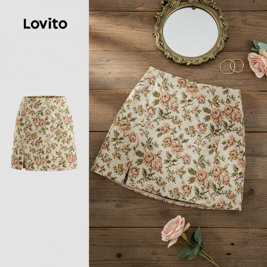 กระโปรงผ้าแจ็คการ์ดลายดอกไม้สําหรับผู้หญิงจาก Lovito รุ่น L124AD789 ดีไซน์ทรงหรู