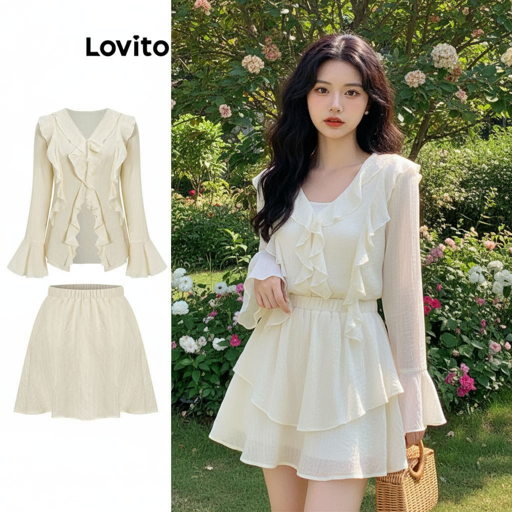 Lovito เสื้อผู้หญิง นัวเนีย เรียบหรู มีซับใน พร้อมเสื้อเซฟตี้หรือกระโปรง L61AD100