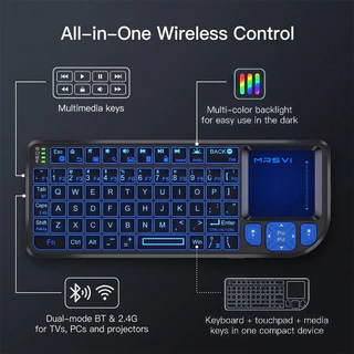 คีย์บอร์ดไร้สาย MRSVI A8 PLUS แบบ Dual Mode บลูทูธและ 2.4GHz พร้อมทัชแพด – คีย์บอร์ดขนาดเล็กมีไฟพื้นหลังสําหรับ Android TV Box, Mac, แล็ปท็อป, PC Windows และ Smart TV