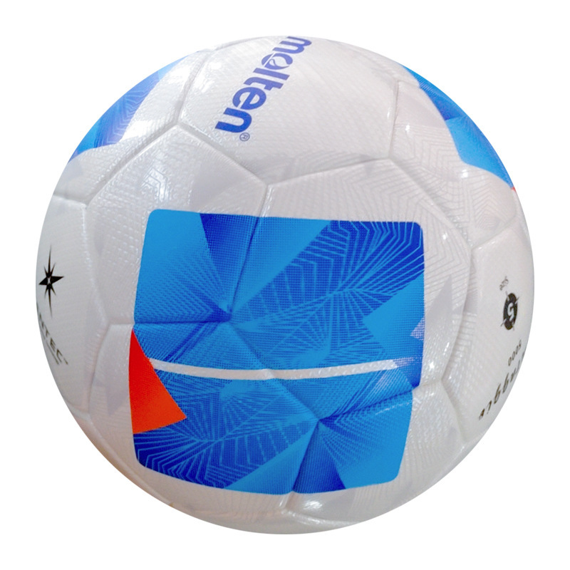 Molten PU Football Size 5 Thermal Bonded Seamless Soccer Ball Professional Match Training Ball สีขาว สีฟ้า ทนทาน
