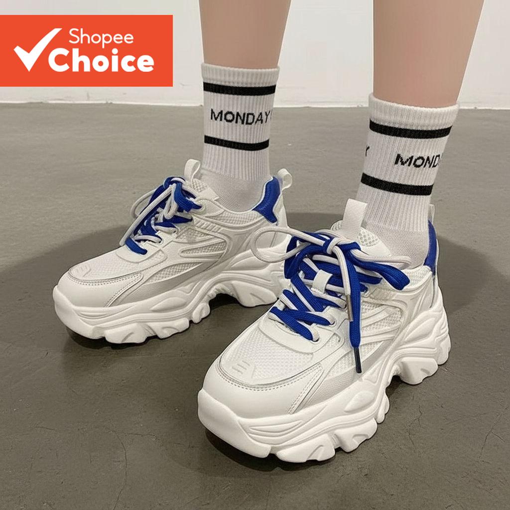 Casual Plain Colorblock แฟชั่นหนาความสูงภายในเพิ่ม Spread เค้กฐานรองเท้าผ้าใบสําหรับผู้หญิง LFA60422