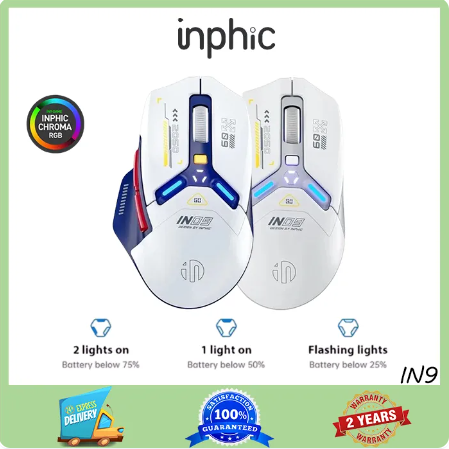เมาส์เล่นเกมไร้สาย Inphic In9 แบบชาร์จไฟได้ Rgb Ergonomic พร้อม Jiggler