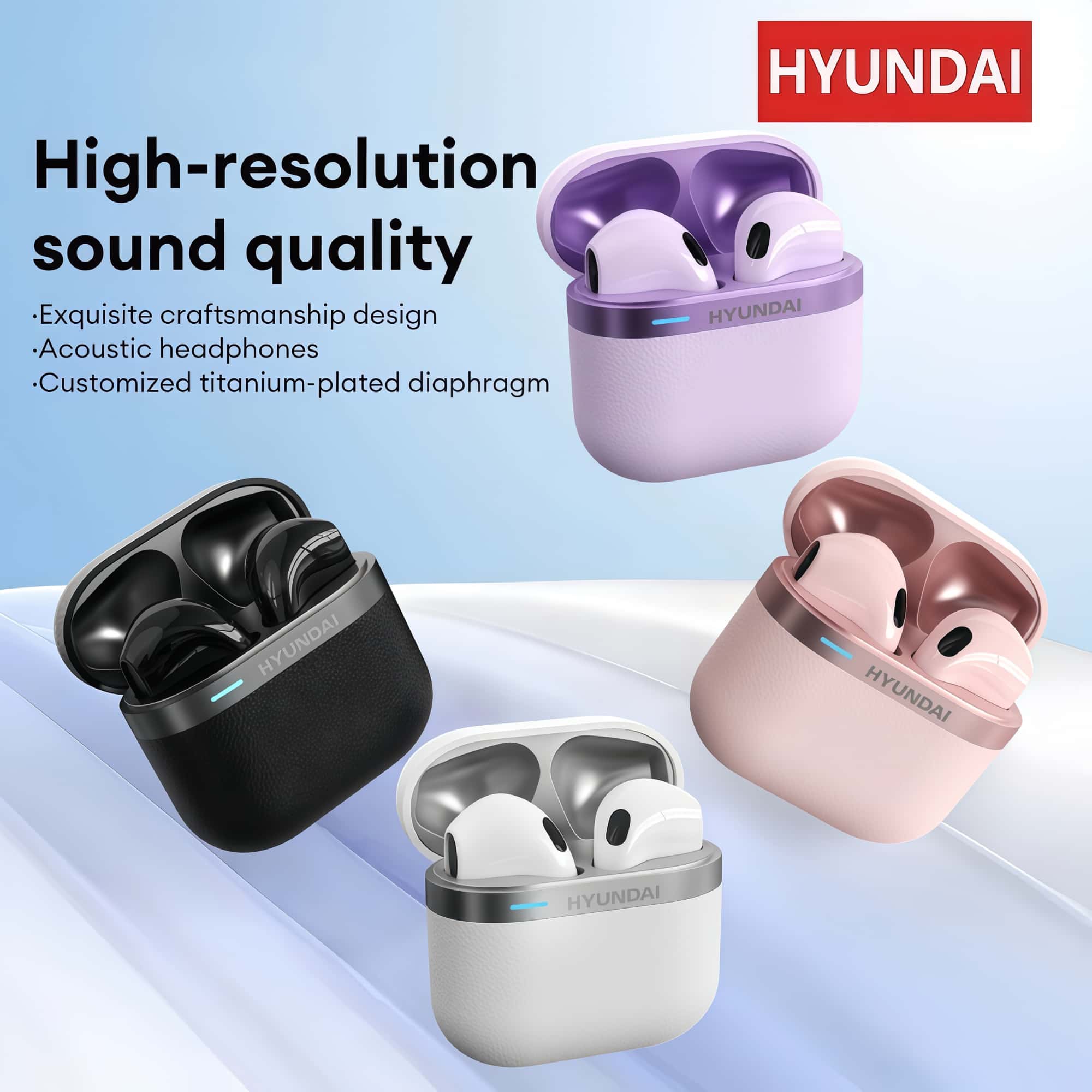 HYUNDAI HY-T02 Pro หูฟังชนิดใส่ในหูไร้สายบลูทูธ 5.4 หูฟังกีฬา HD Call HiFi พร้อมไมโครโฟนหูฟังเพลงทุก