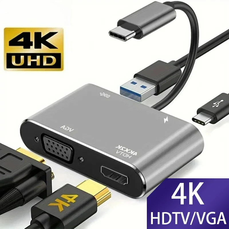 Vga to type c 4-in-1 อะแดปเตอร์พอร์ต usb hub ไปยัง HDTV Digital AV Multiport พร้อมการชาร์จ PD เข้ากั