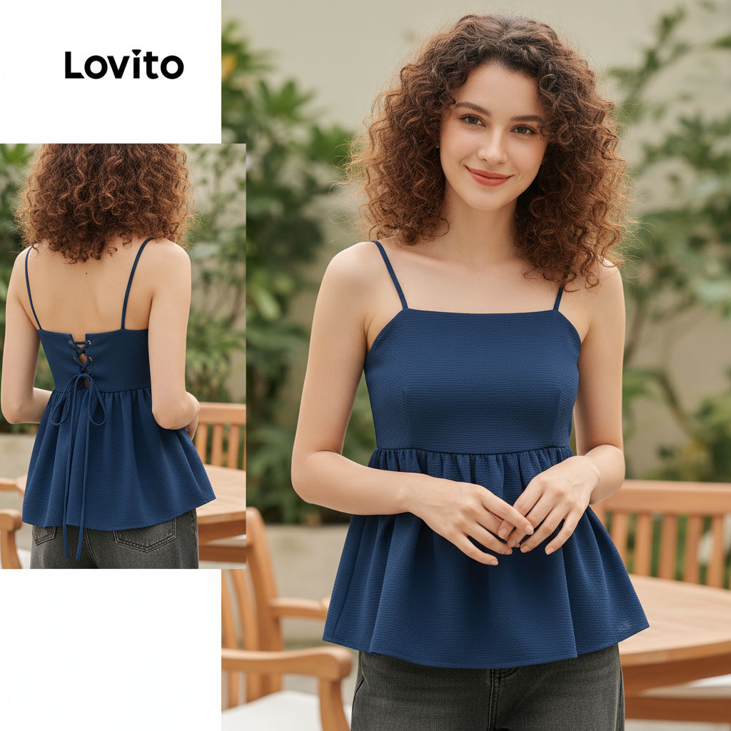 Lovito เสื้อสายเดี่ยวลําลองสําหรับฤดูใบไม้ผลิ/ฤดูร้อน สีกรมท่า L150AD737