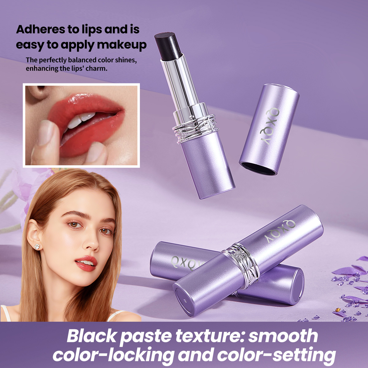 ของขวัญวันวาเลนไทน์ QXQY สีดําหรูหรากํามะหยี่ถ้วยลิปสติก Smooth Silky Highly Pigmented ติดทนนาน Moisturizing All Day Wear