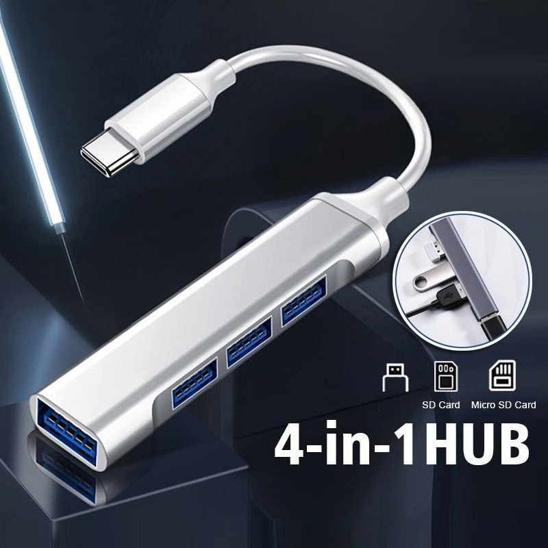 อะแดปเตอร์มัลติพอร์ต USB C เป็น USB ฮับ 4 พอร์ต USB A, รองรับ MacBook Pro/Air, iPhone 16/15, Samsung Galaxy | คีย์บอร์ด, เมาส์, HDD