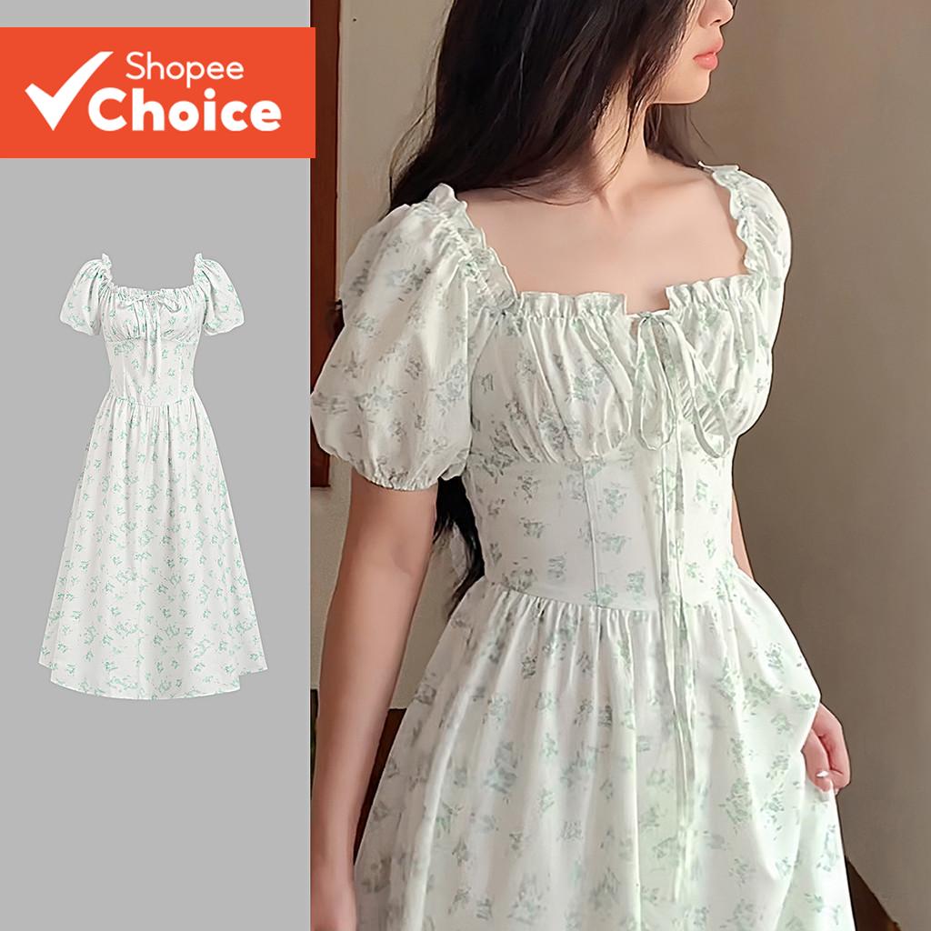 ผู้หญิง Casual Ditsy ดอกไม้รูปแบบ Lace Up ฤดูใบไม้ผลิ/ฤดูร้อนสีเขียวอ่อนชุด L136AD356