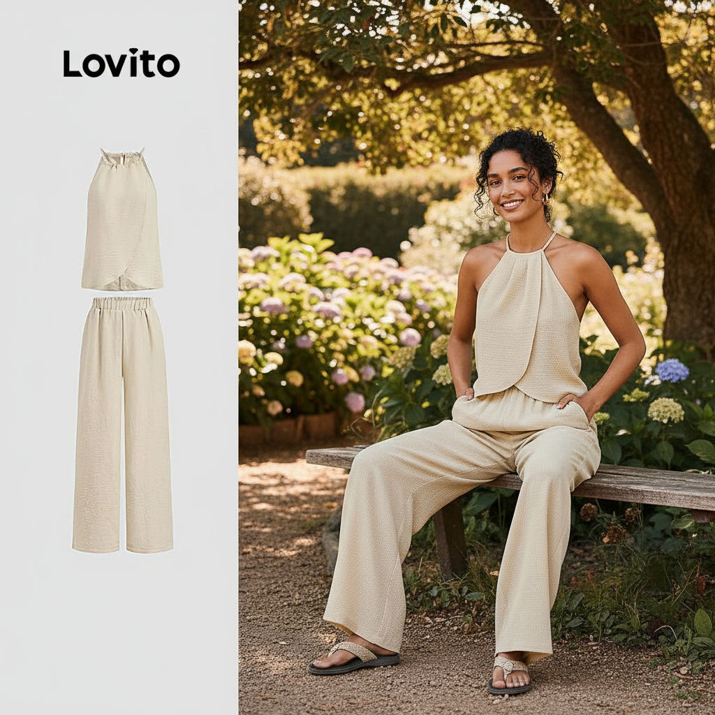 Lovito 春夏女裝典雅花卉圖案襯衫或褲