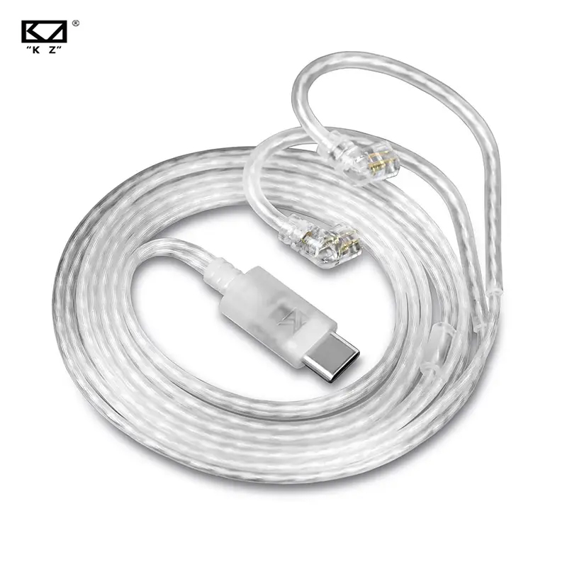 สายอัปเกรดหูฟังชนิดมีสายแบบเสียบ Type-C C-Pin ชุบเงิน KZ พร้อมไมโครโฟนคู่ความคมชัดสูง