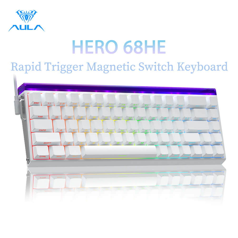 คีย์บอร์ดแมคคานิคอลแม่เหล็ก AULA HERO 68HE RT 68 ปุ่ม 8KHz มีสาย RGB สวิตช์แม่เหล็กเปลี่ยนไวแบบ Rapi