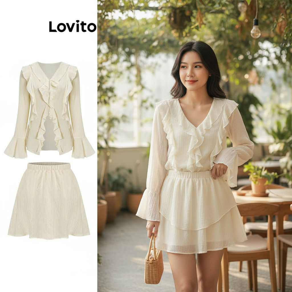 Lovito เสื้อผู้หญิงลําลอง นัวเนีย เรียบง่าย มีซับใน พร้อมเสื้อเซฟตี้หรือกระโปรง L61AD100