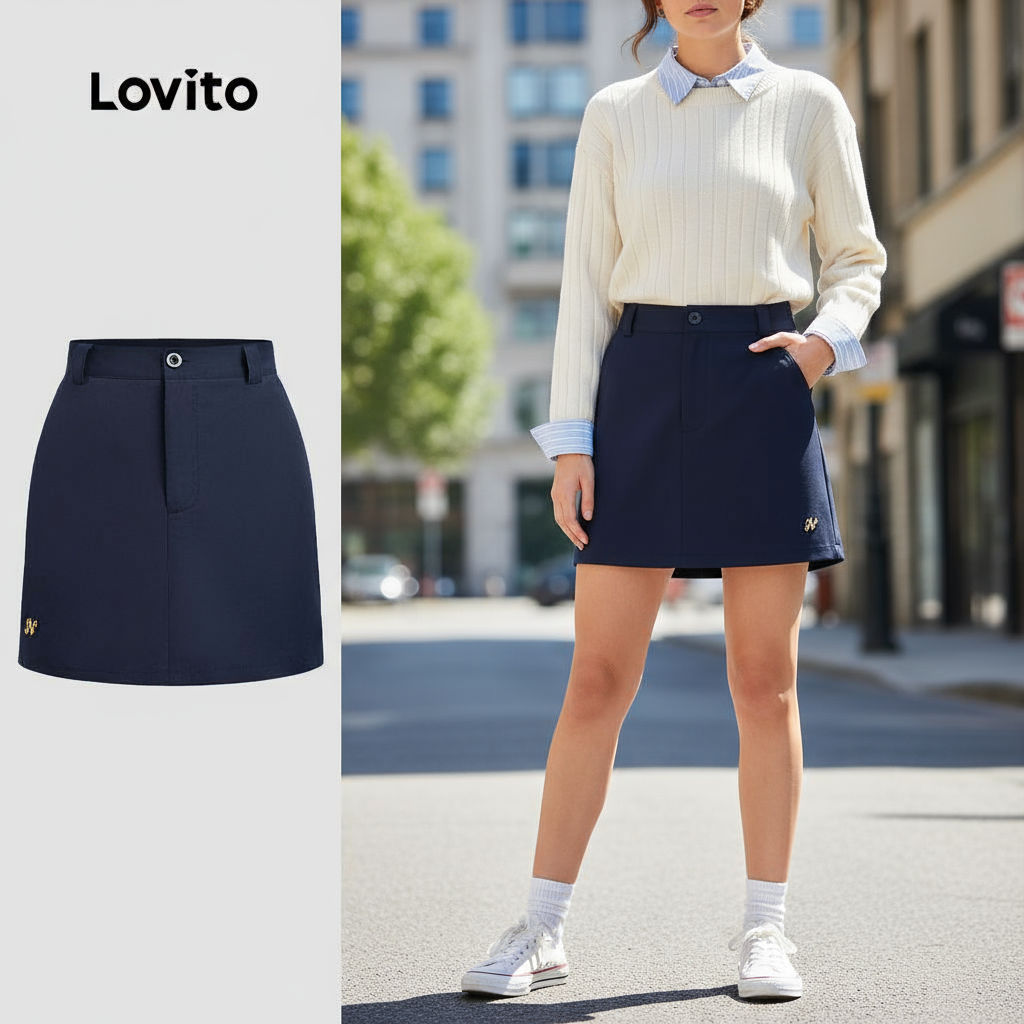 Lovito กระโปรงผู้หญิง ปักลายเรียบ ใส่สบาย สําหรับฤดูร้อน ฤดูใบไม้ผลิ รหัส L133AD476\5