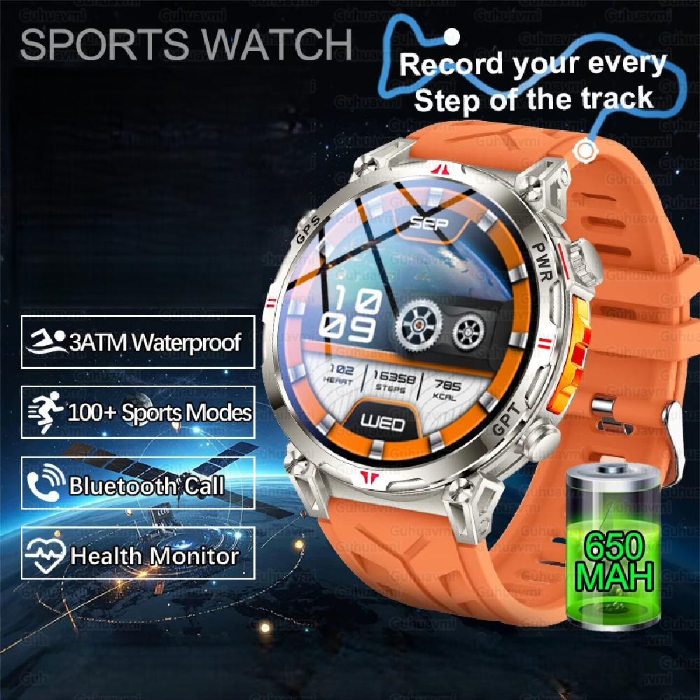 ใหม่ Precision ตําแหน่ง Smartwatch โลหะผู้ชายความสูงบารอมิเตอร์เข็มทิศ 3ATM ว่ายน้ํากันน้ํากีฬา smar