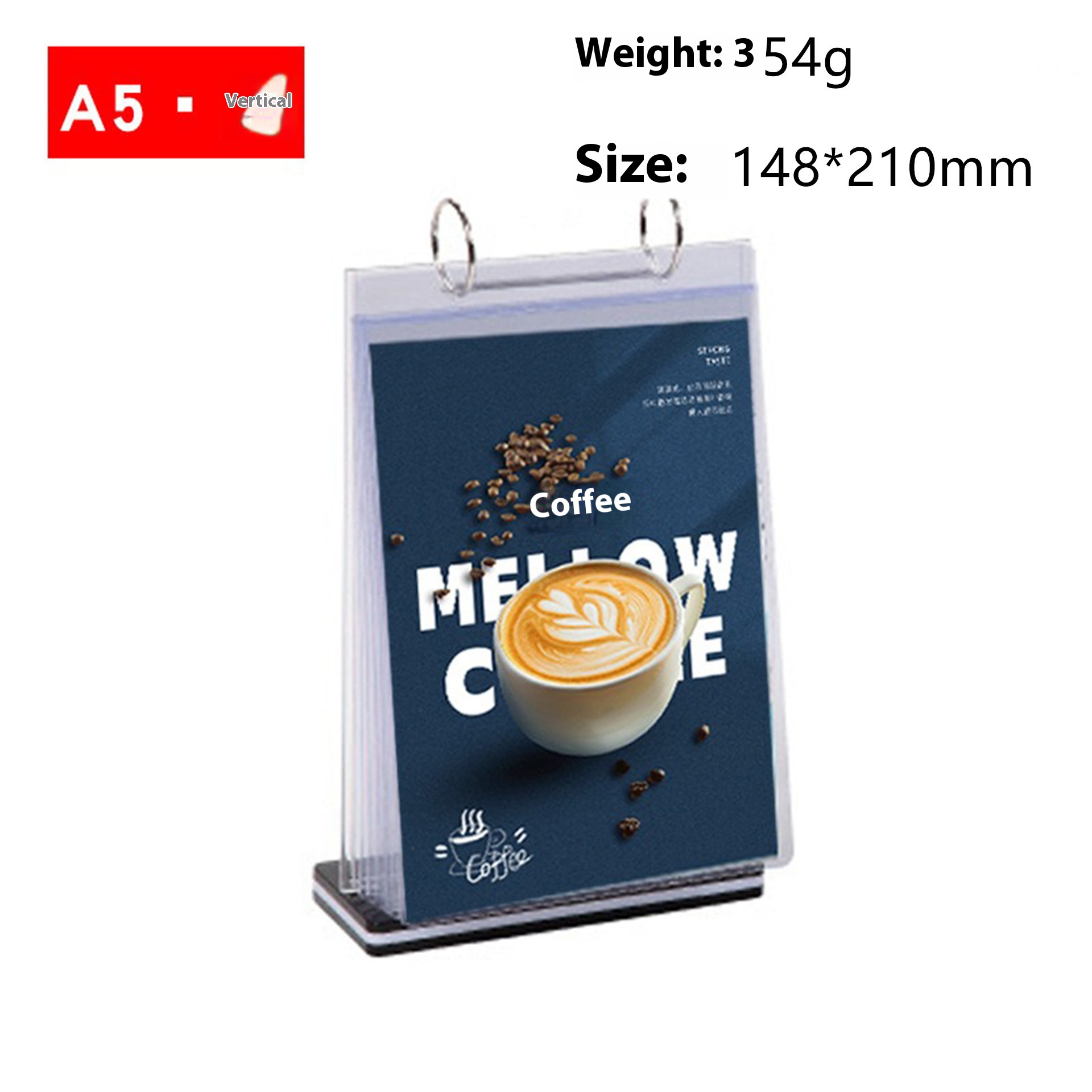 A5 Menu Board พร้อมแหวนแขวน & ขาตั้งอะคริลิก - ป้ายตั้งโต๊ะอเนกประสงค์สําหรับใส่บัตรธุรกิจ, ที่วางชอ