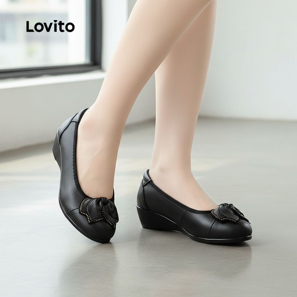 Lovito รองเท้าหนังนุ่ม สวมทน ระบายอากาศ กันน้ํา สําหรับผู้หญิง LFA76317\5