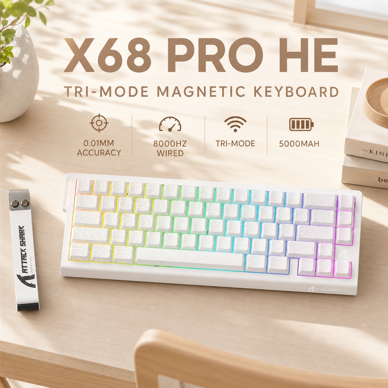 ATTACK SHARK X68PRO HE คีย์บอร์ดเกมแม่เหล็ก Tri-Mode, แบบมีสายสูงสุด 8K, RGB