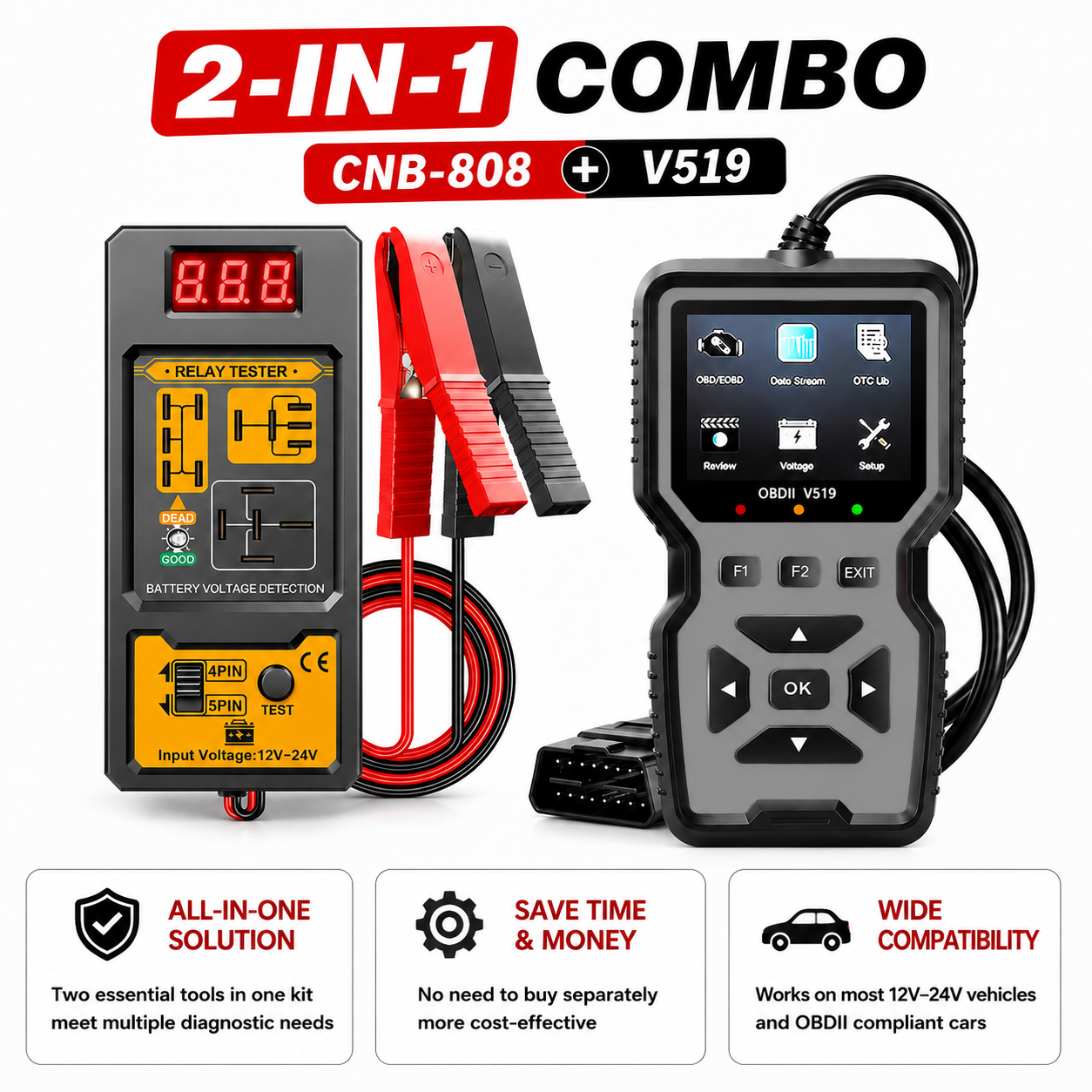 El50448 Tpms Reset & V519 Obd2 Scanner Combo เครื่องอ่านรหัสวินิจฉัยรถยนต์เครื่องมือแรงดันลมยาง