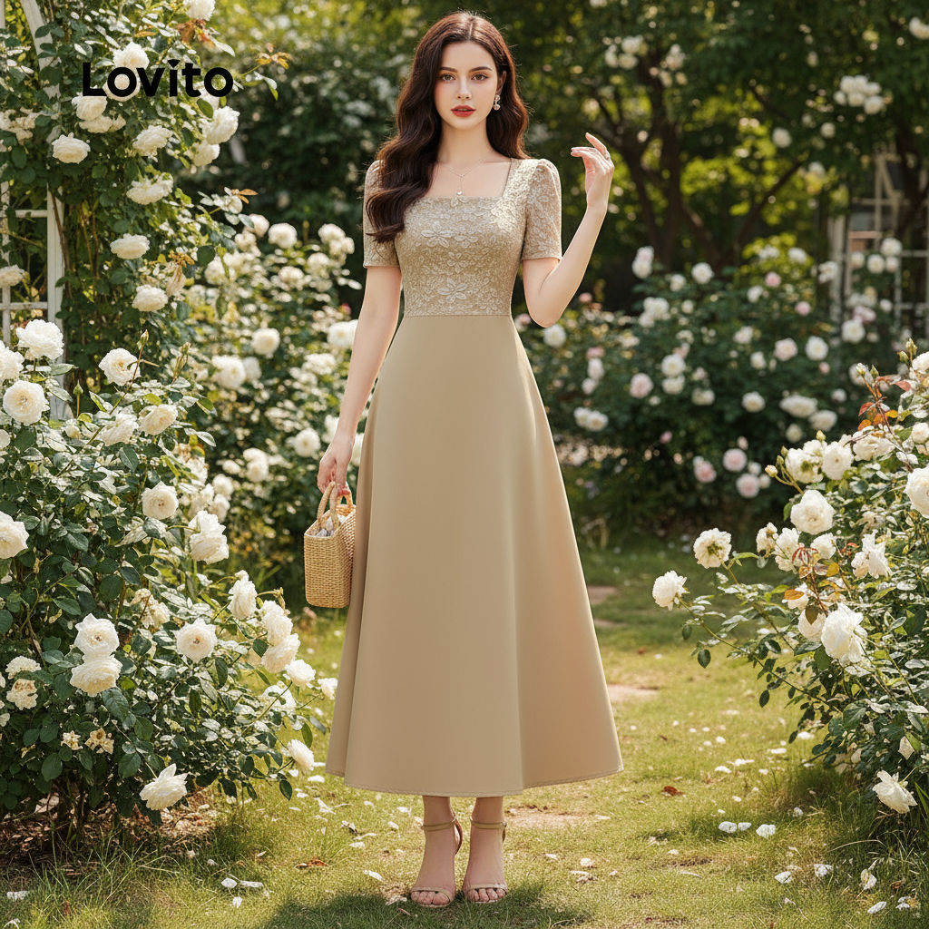 Lovito เดรสผู้หญิง 2in1 สีกรมท่า สําหรับงานปาร์ตี้คริสต์มาส รุ่น L150AD933