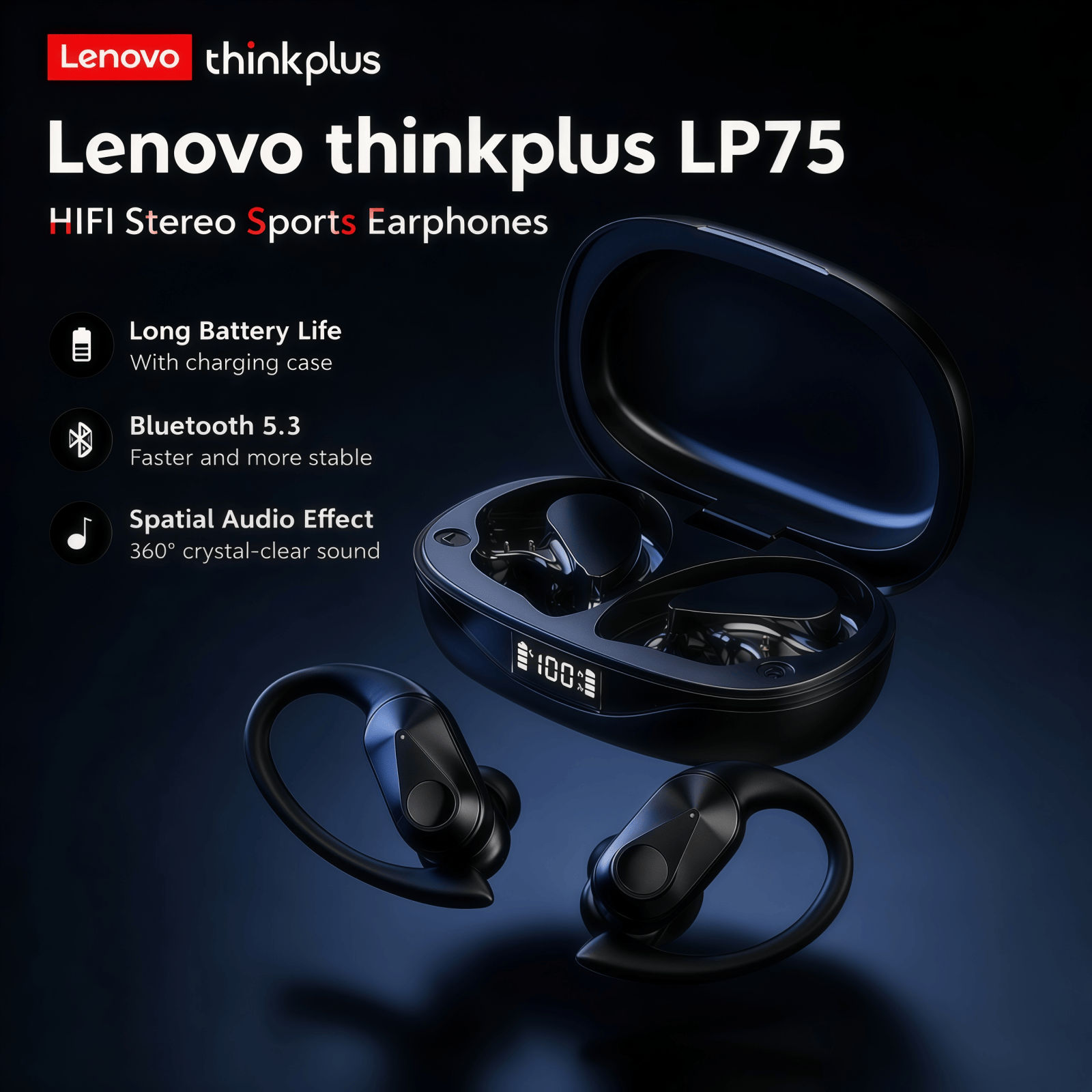 Lenovo LP75 หูฟังหูฟังไร้สายบลูทูธ Earpods เสียงไฮไฟ ENC Call ลดเสียงรบกวนชุดหูฟังกันน้ํา Latency ต่