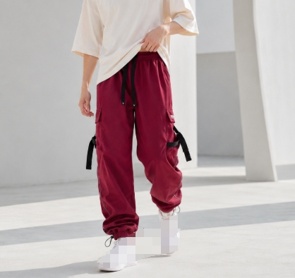 Unisex Techwear Crinkle Cargo Joggers Drawstring กางเกง 2 ทางหลายกระเป๋า