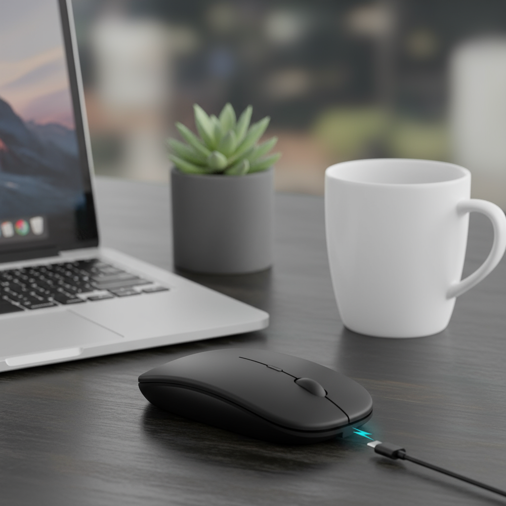 เมาส์ไร้สายแบบสองโหมดสําหรับ PC, แล็ปท็อป, โทรศัพท์: บลูทูธ 5.0, 2.4GHz, ชาร์จผ่าน USB C, เงียบพิเศษ