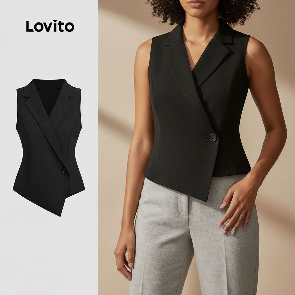 Lovito เสื้อกล้ามดีไซน์ไม่สมมาตร เหมาะกับฤดูร้อนและฤดูใบไม้ผลิ สําหรับผู้หญิง L131ED402\3