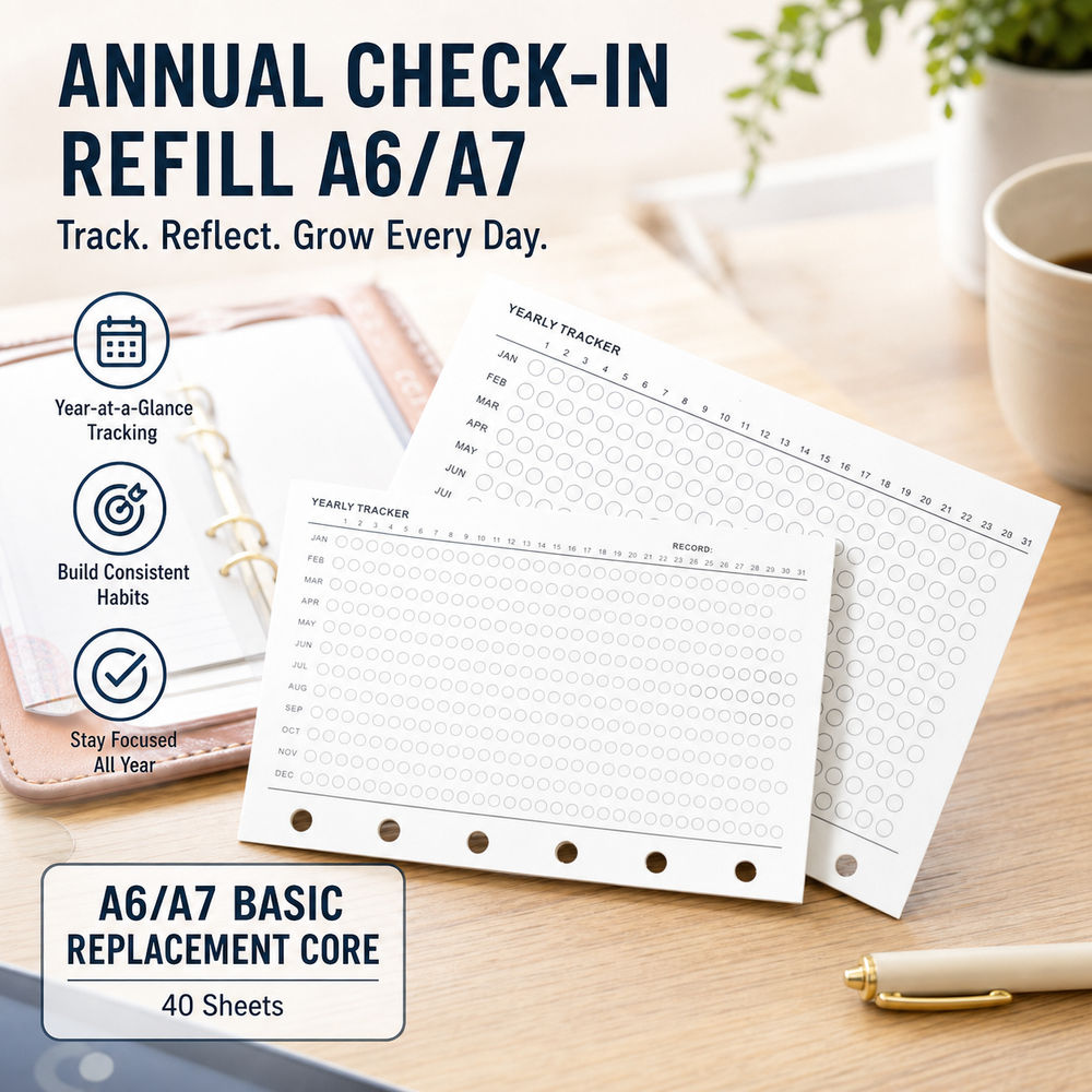 หน้าเติมตรวจสอบรายปี 40 แผ่น A6/A7, Annual Habit Tracker 6 หลุมหลวมใบแทรกสําหรับ Ring Binder Planner