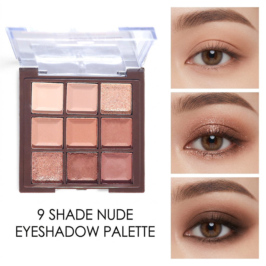 9 สี Glitter Shimmer Eyeshadow Palette ราคาไม่แพงแต่งหน้า Fine Shimmer High Pigment กันน้ํา Earth Tone