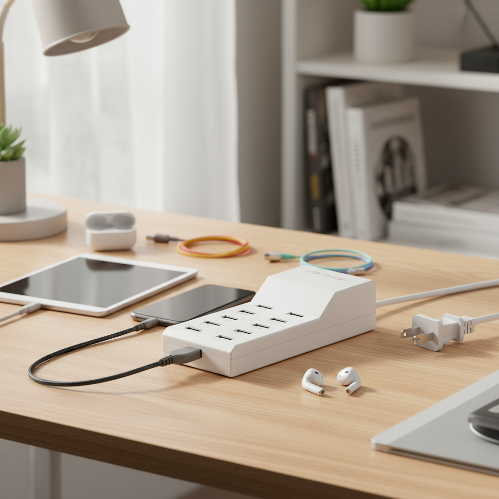 เครื่องชาร์จโทรศัพท์ USB 10 พอร์ต 50W 5V 2.4A สถานีชาร์จ USB อเนกประสงค์สําหรับ Android, iPhone, แท็