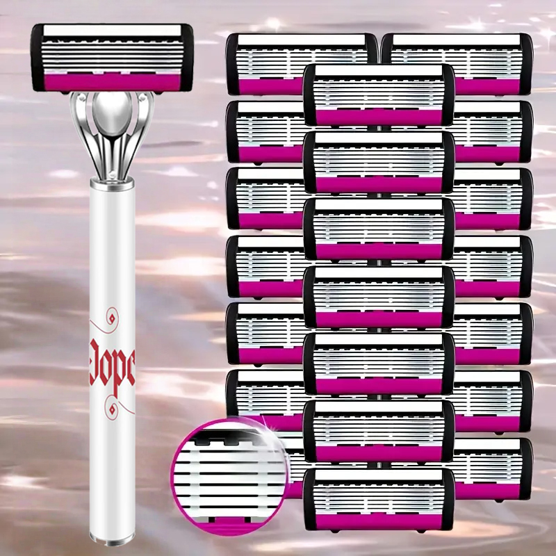 มีดโกนสแตนเลสพร้อมใบมีด 6 ชั้น ปลอดภัย เหมาะสําหรับโกนหนวดผู้ชายและกําจัดขนผู้หญิง ใบมีดคม หัวถอดเปลี่ยนได้