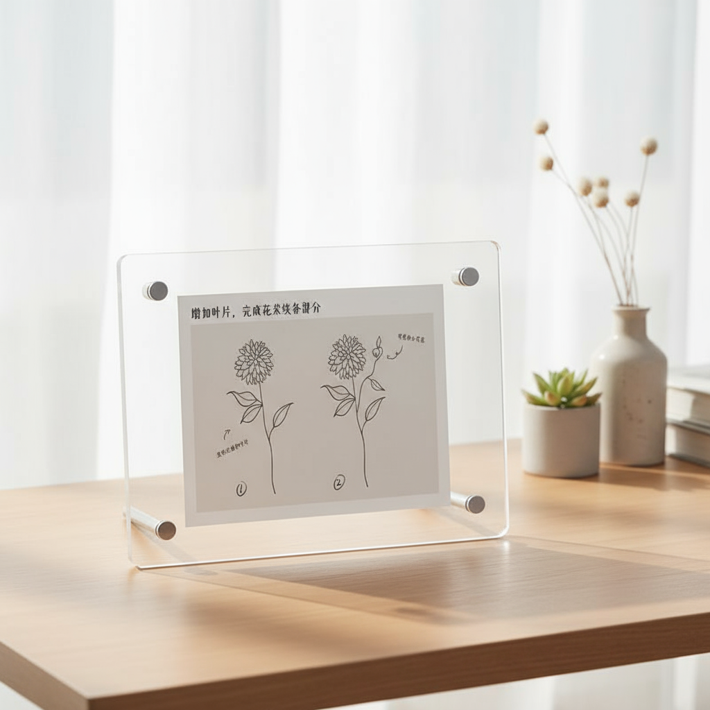 กรอบรูปอะคริลิค ขนาด A4 แสดงแนวตั้งและแนวนอน มีหมุดสําหรับโปสเตอร์