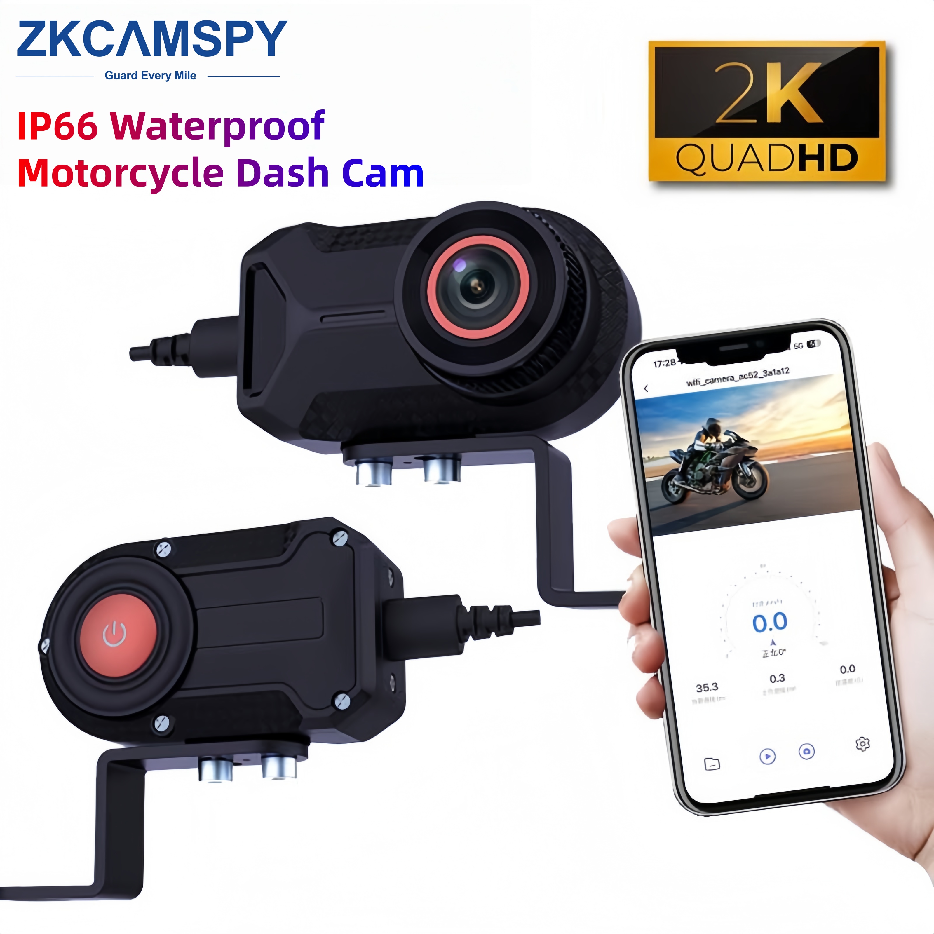 WIFI รถจักรยานยนต์ Dashcam กันน้ํากันฝน 1080p สําหรับสกู๊ตเตอร์ไฟฟ้ามอเตอร์ไซด์ 2k