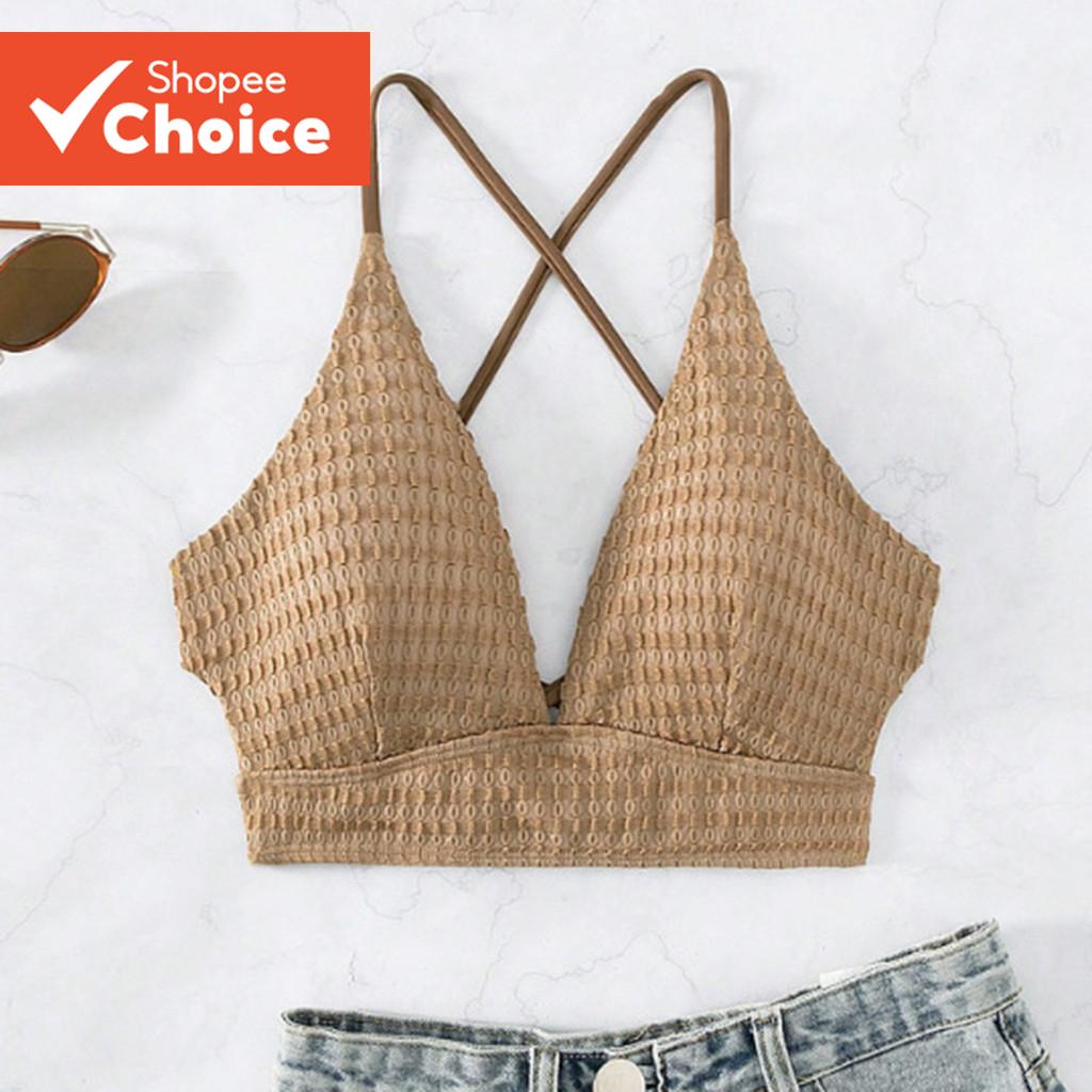 ผู้หญิงElegantบิกินี่Top Plain Criss Cross Textureผ้าบิกินี่L42167