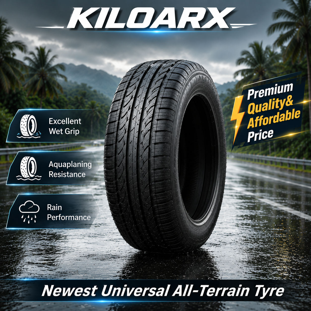 Kiloarx 225/45r19 ยางพรีเมี่ยม Aquaplaning Resistance Water Channelling