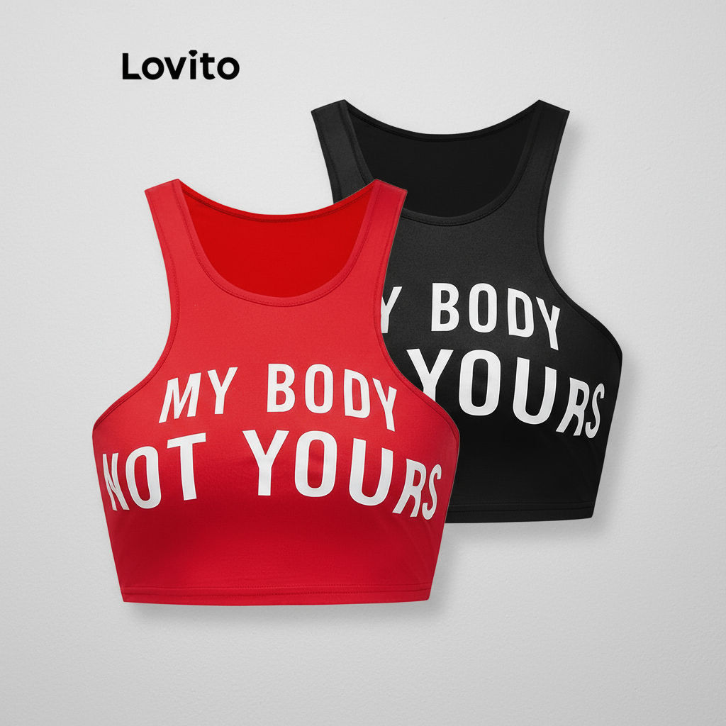 Lovito เสื้อกล้ามลําลองตัวอักษร Y2K เสื้อกล้ามพื้นฐานสําหรับผู้หญิง L88AD017 (หลากสี)