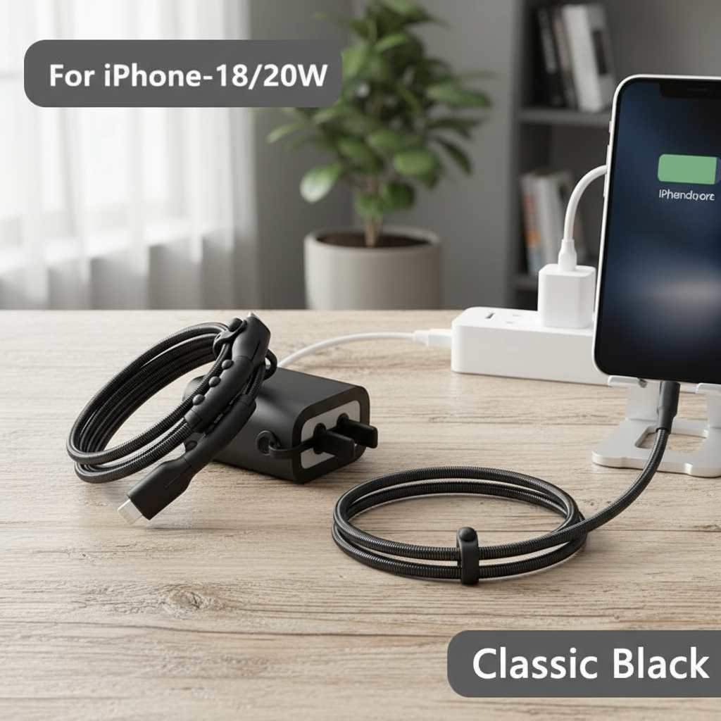 ตัวป้องกันสายชาร์จและหูฟัง iPhone 11-16e Pro Max, ซิลิโคนอัปเกรด, ป้องกันการขาด, ชุด 18/20W