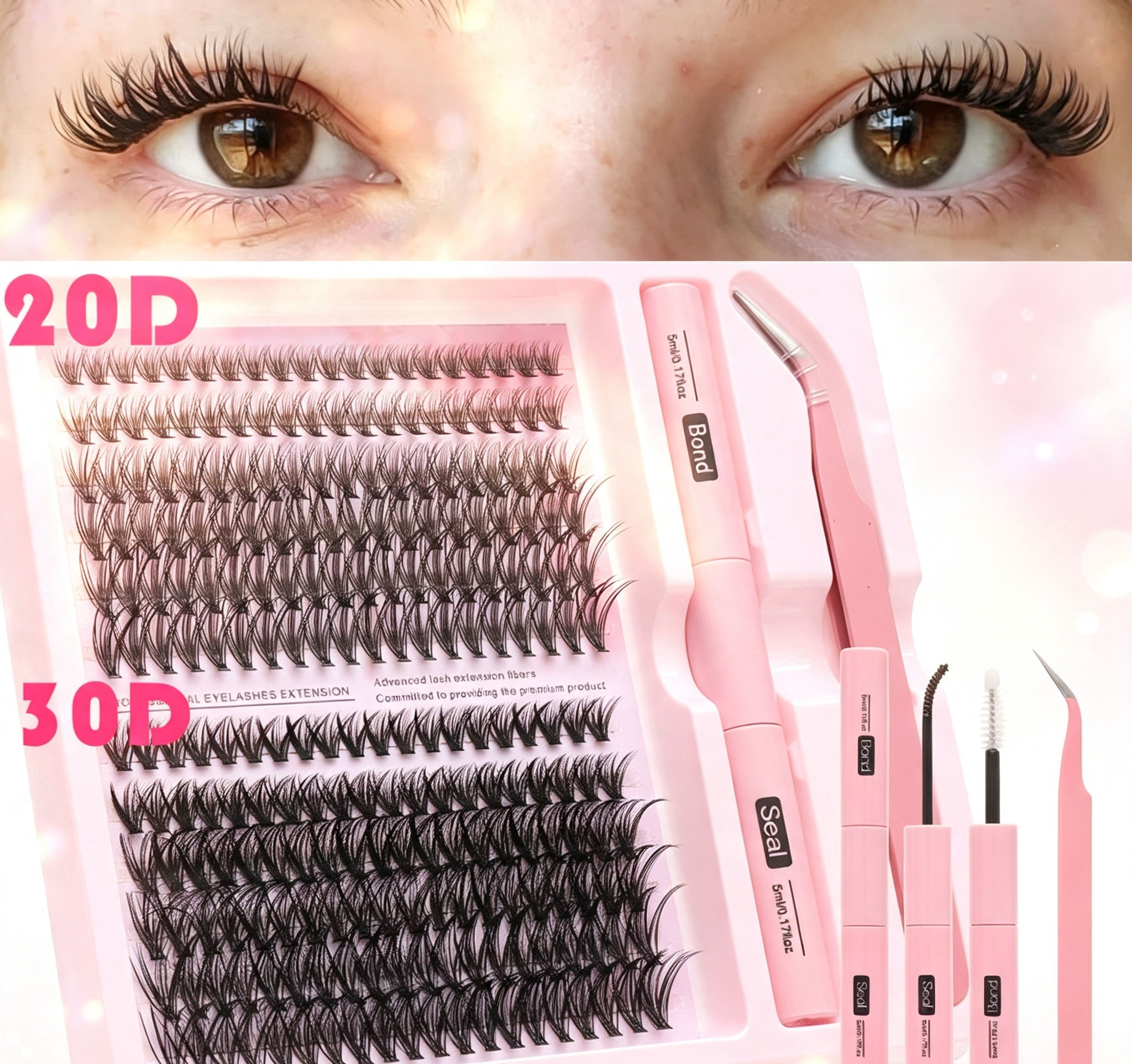 Volume Lash Clusters Kit 20D 30D 8-16 มม.D Curly Wispy 3D Diy Extension