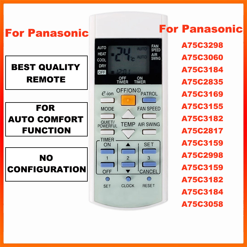 รีโมทแอร์ Panasonic รุ่น A75C3298, A75C3060, A75C3182 พร้อมฟังก์ชันตรวจตรา