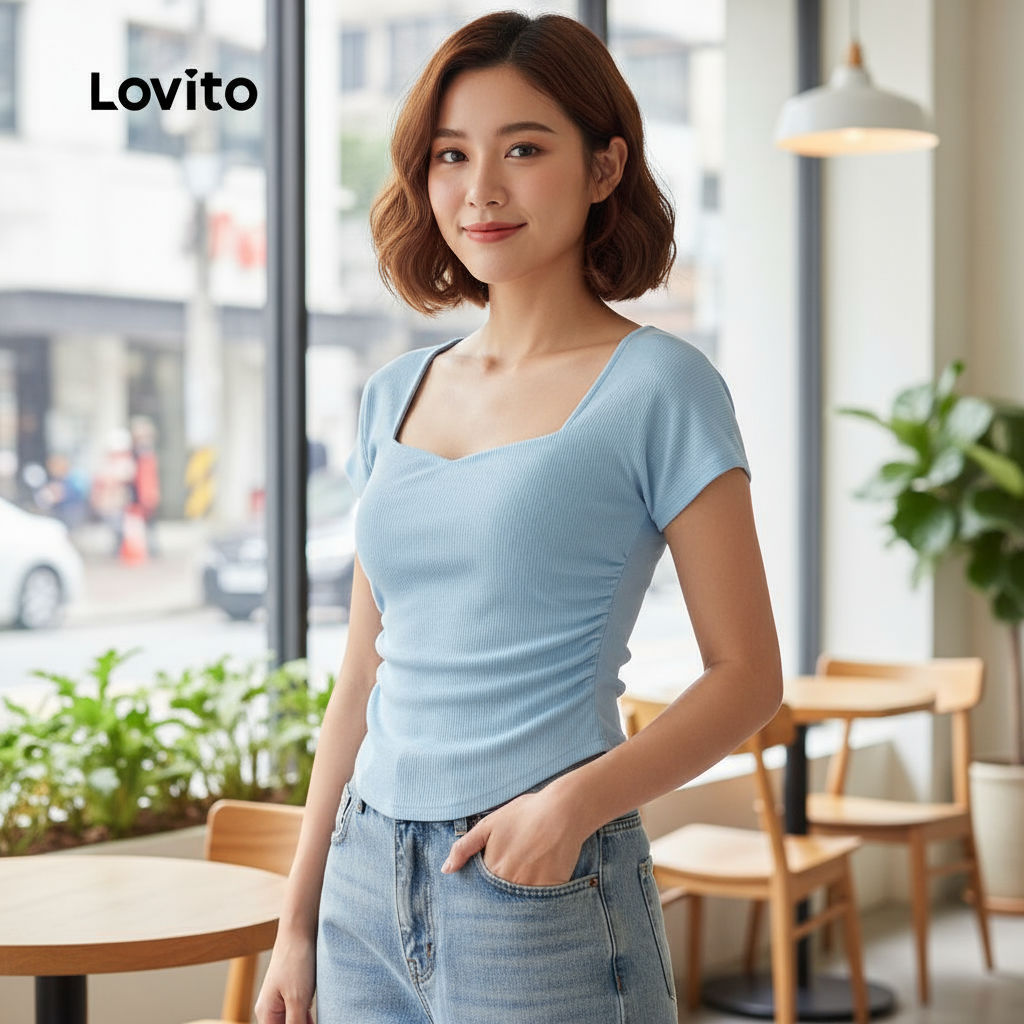 Lovito เสื้อยืดผู้หญิงฤดูร้อน/ฤดูใบไม้ผลิ L129ED397