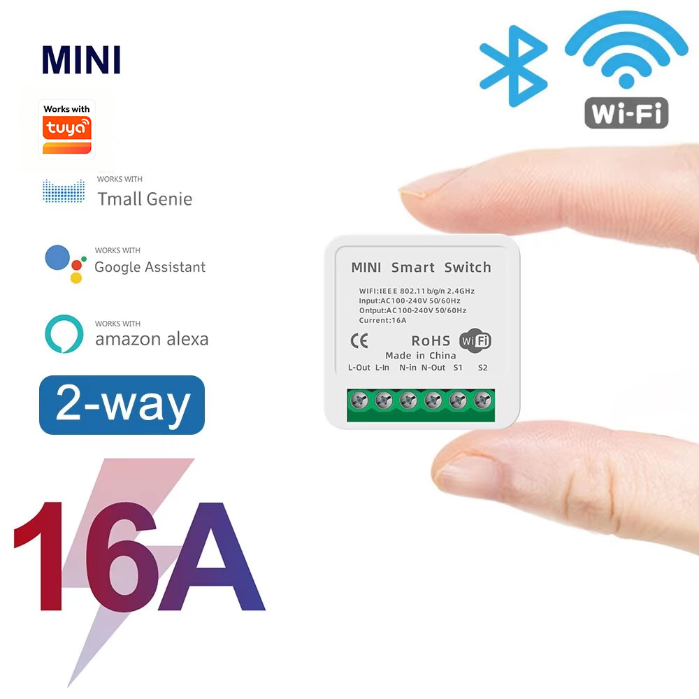 Axus สําหรับ Tuya Smart Life 16A WiFi Mini สมาร์ทสวิทช์ Home Automation รีเลย์โมดูล Dual Control Outlet ทํางานร่วมกับ Alexa