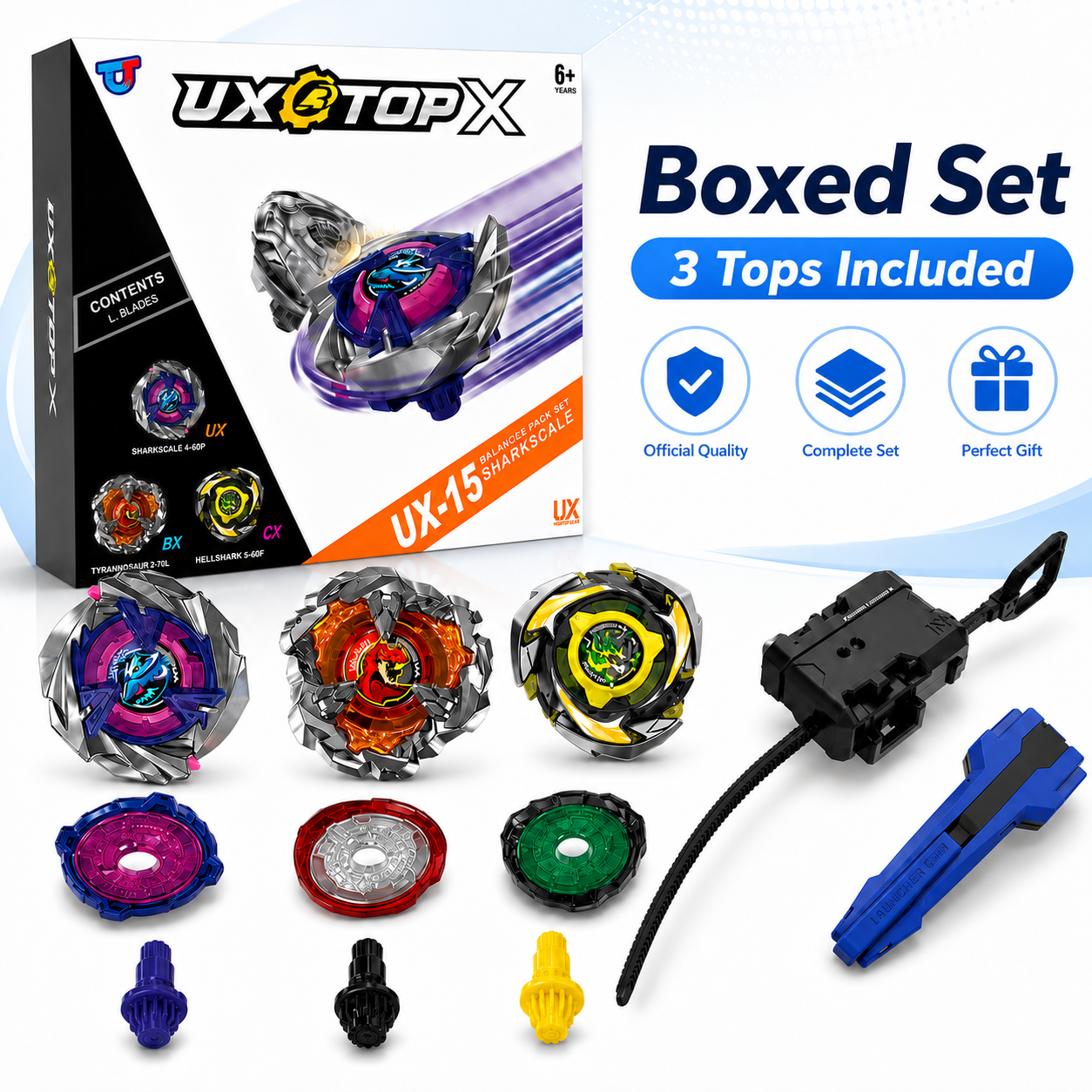 Bey X UX-15 Shark Scale Deck ชุด 3 ใน 1 Shark Scale Battle Top พร้อม Launcher Spinning ของเล่น Gyro 