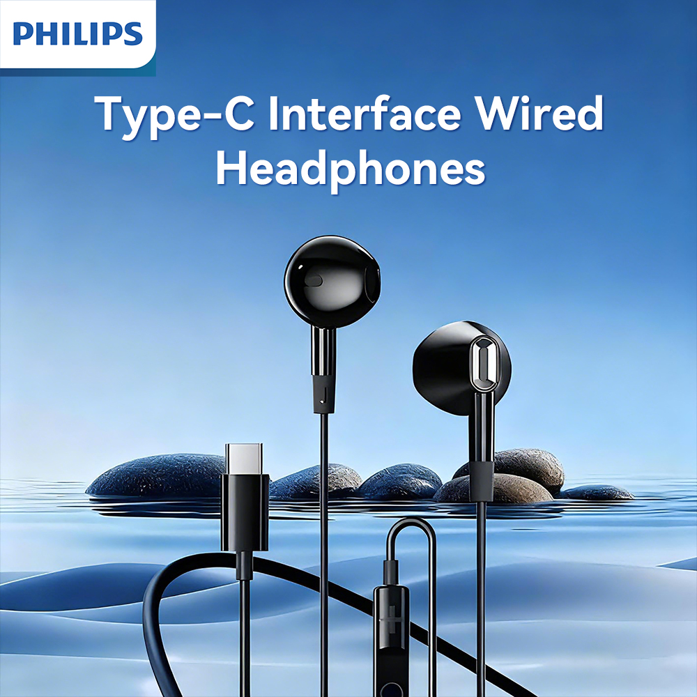 หูฟัง หูฟัง Philips Type-C ชุดหูฟังแบบมีสายหูฟัง Ergonomic น้ําหนักเบาออกแบบ TPE Tangle-ฟรีสายระยะไกลสําหรับสมาร์ทโฟนแท็บเล็ตพีซี