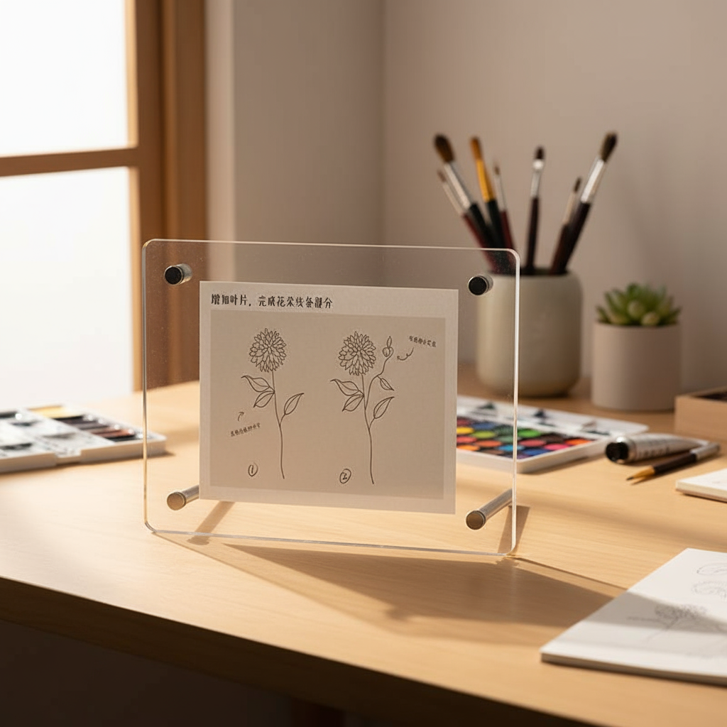 กรอบรูปโชว์รูป, อะคริลิค, ขนาด A4, ใช้ได้ทั้งแนวตั้งและแนวนอน, พร้อมหมุดสําหรับโปสเตอร์