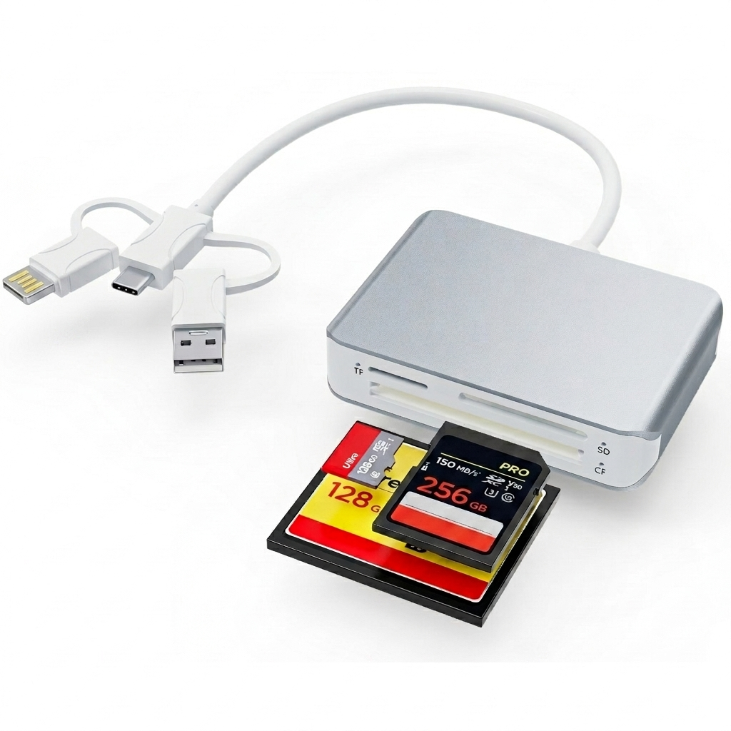 เครื่องอ่านการ์ด Compact Flash CF/TF/SD สําหรับอุปกรณ์ USB/Type-C อ่านการ์ดได้พร้อมกัน 3 ใบ อะแดปเตอ