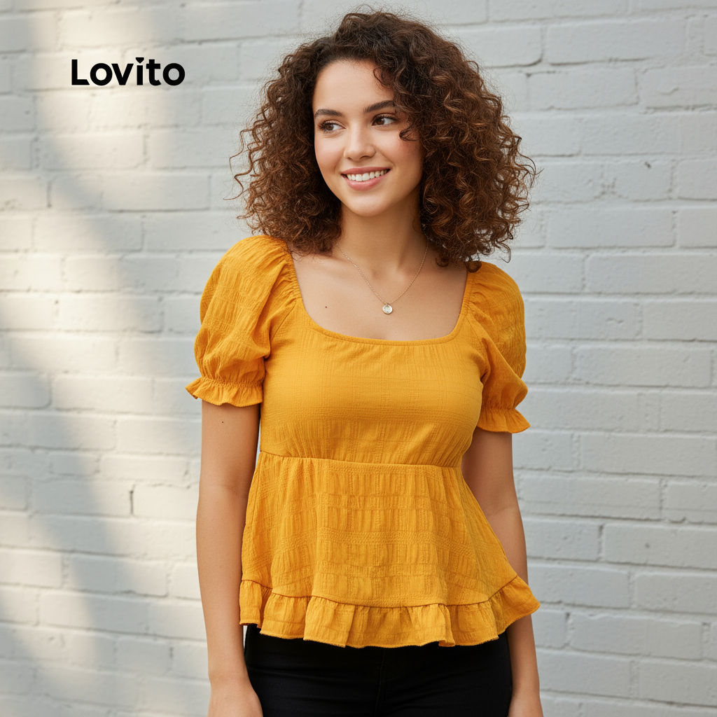 Lovito เสื้อเบลาส์สไตล์โบโฮระบายสําหรับผู้หญิง รุ่น L132ED655 เหมาะสําหรับฤดูร้อน/ฤดูใบไม้ผลิ