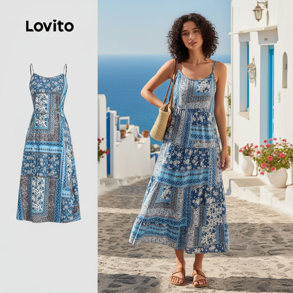 Lovito เดรสลูกไม้ผู้หญิง สไตล์โบฮีเมียน ฤดูใบไม้ผลิ/ฤดูร้อน L142ED610
