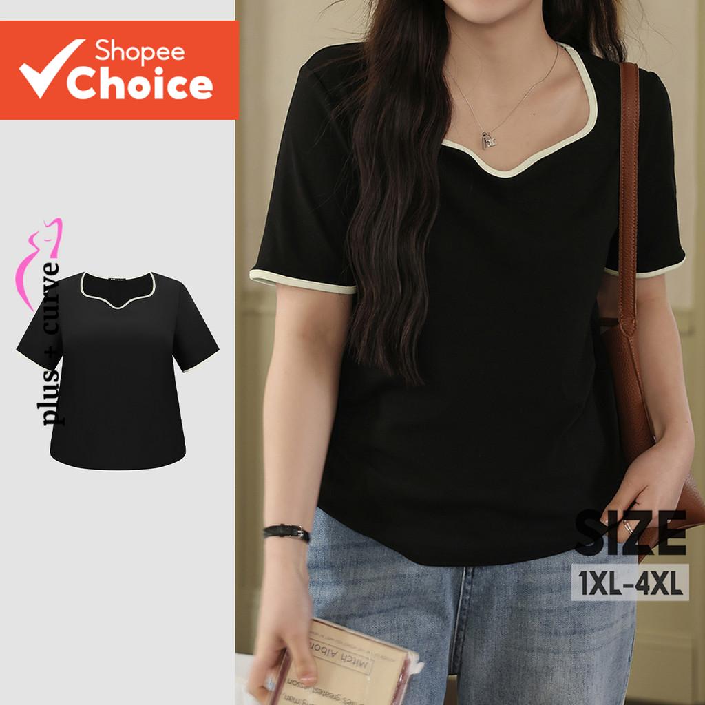 เสื้อเชิ้ตคอปกหัวใจสีตัดกัน ไซส์ใหญ่-TSB18BR965