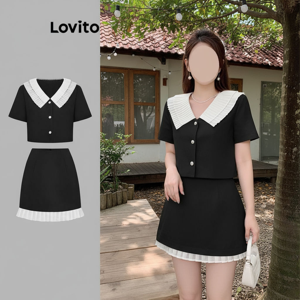 Lovito เสื้อผู้หญิงสไตล์น่ารัก ผ้าปะติดลายปัก สําหรับใส่เดี่ยวหรือเสื้อท่อนล่าง L114AD731\3